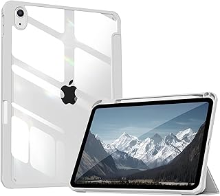 for iPad A16 ケース 11/10世代 ケース 11/10.9インチ 2025/2022 iPad 第11/10世代 カバー 透明バックカバー ペンシル収納 クリア 三つ折りスタンド 折りたたみ式 耐衝撃 薄型 軽量 傷に強い 落下防止 オートスリープ/ウェイ (グレー)