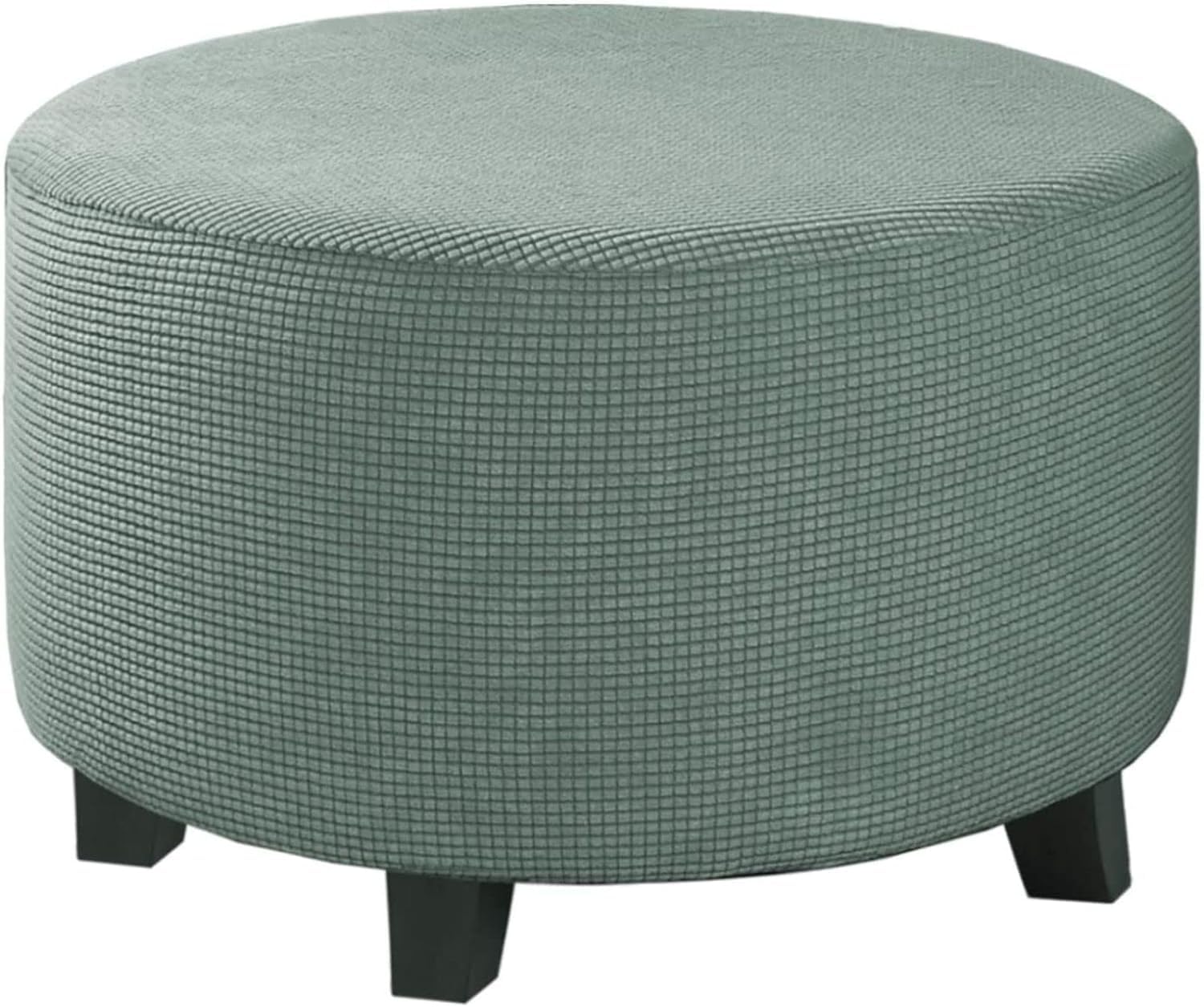 KaDdu Thicken Waterproof Ottoman Slipcover Stretch Round Ottoman Cover Jacquard Footstool Protector Covers with Nonslip Elastic Bottom Round Footrest