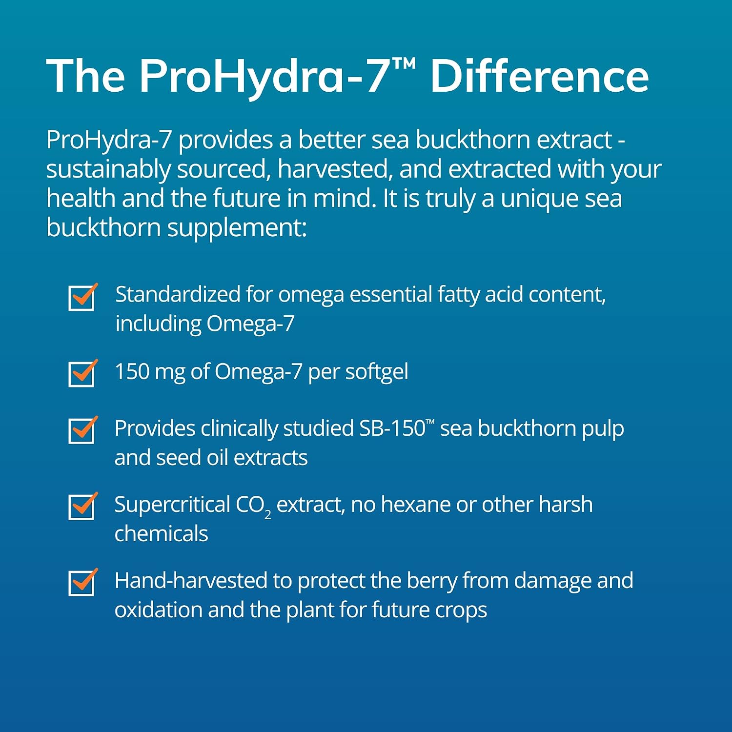 EuroMedica ProHydra-7 - 60 Softgels - Clinically-Studied Sea Buckthorn Oil Formula - Omega-7 Supplement with Essential Fatty Acids - Improve Skin Hydration, Soothe Gastrointestinal Tract - 60 Servings