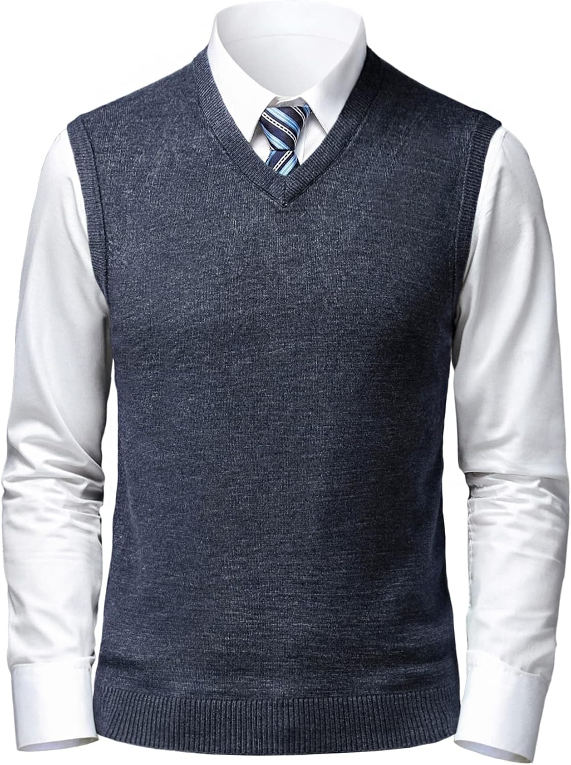 Mens Soft V Neck Crew Neck Knitted Sweater Vest Solid Sleeveless Pullover Slim Fit Plain Color for Dad Husband - Image 2