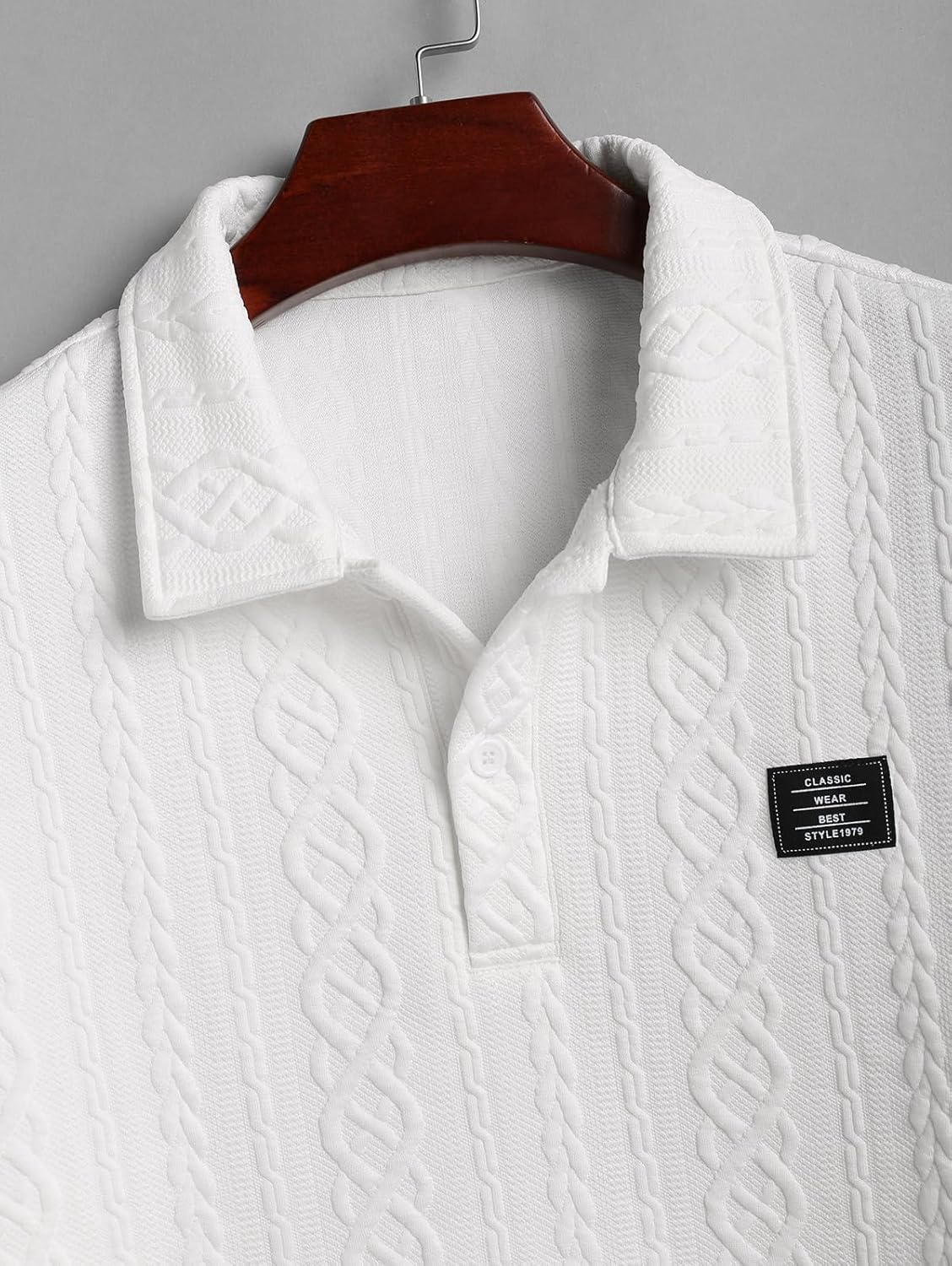 Men’s Polo Collar Half Button Long Sleeve Shirts & Sweatshirts – Cable Knit, Jacquard, Striped, Bear Graphic Tops - Image 3