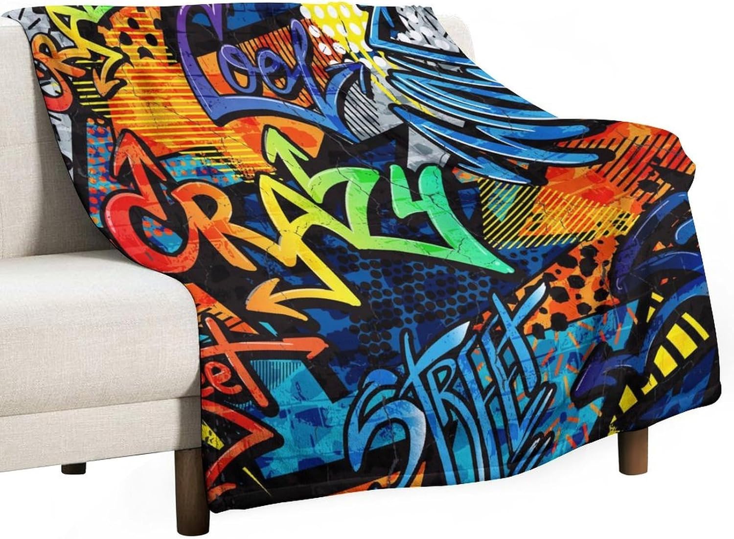 Graffiti Throw Blanket Colorful Abstract Hip Hop City Street Wall Inkjet Doodles Style Blanket for Sofa Bed Couch Chair Or Dorm 70"x80"