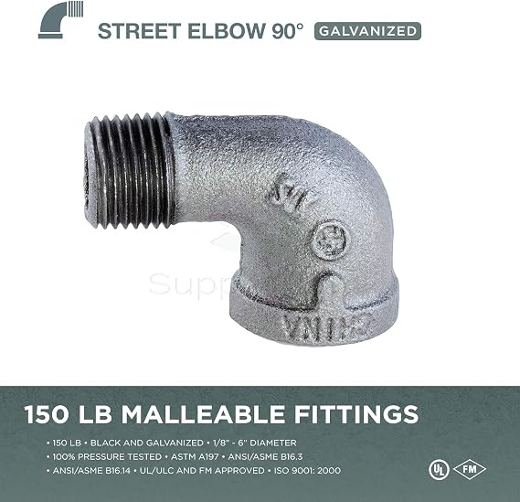 SUPPLYGIANT HNTO0012 1/2 in. MIP/FIP 90 Degree Street Elbow Galvanized Iron