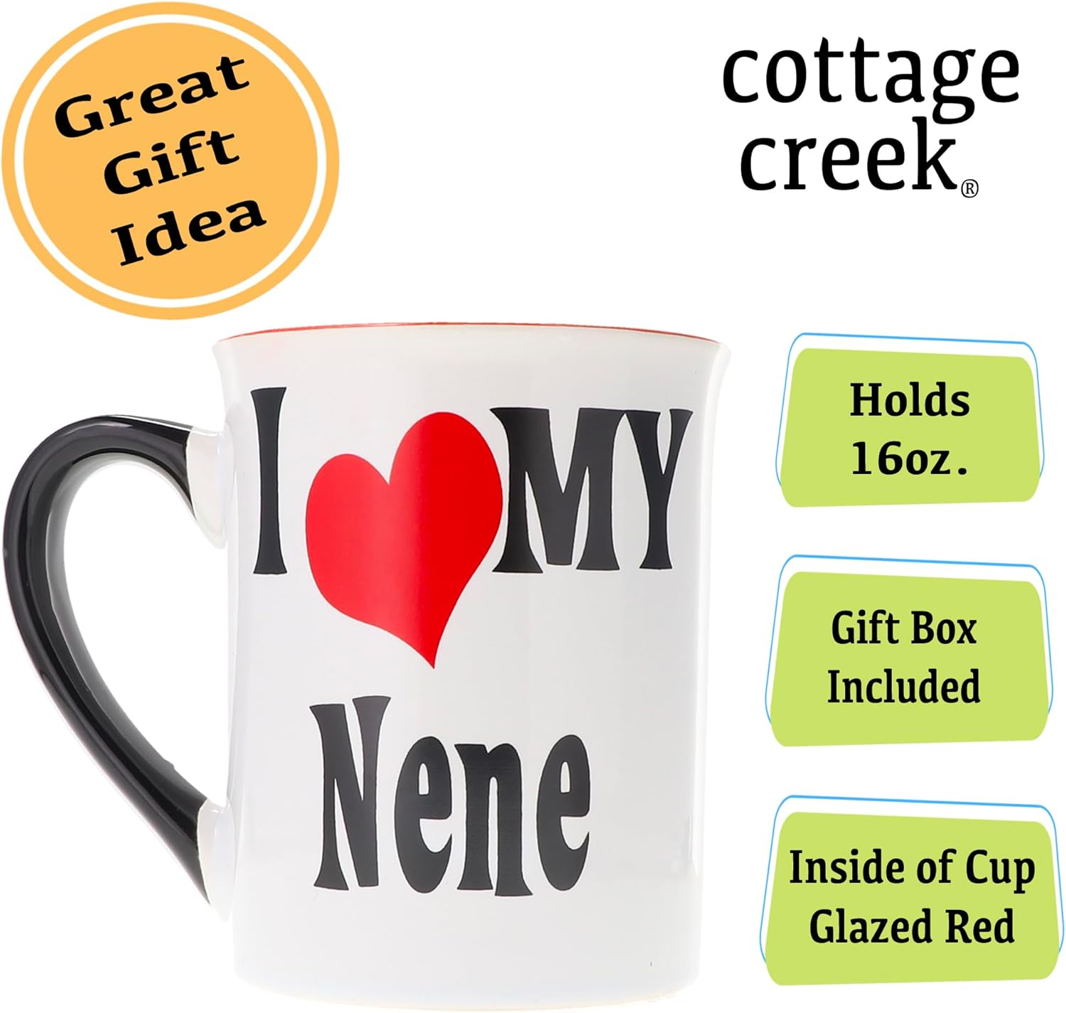 Cottage Creek Mugs - 16 oz. Large Ceramic I Love My Nene Coffee Cup - Stoneware Tea Mug Ideal for Kitchen, Home and Office Decor - Gifts for Women, Mom, Grandma, Nana, Grandparents - Image 4