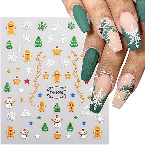 Miniatura 4 de 6 calcomanías navideñas para arte de uñas, copos de nieve, decoración de uñas para mujeres y niñas, 3D, autoadhesivas, muñeco de nieve, árbol de