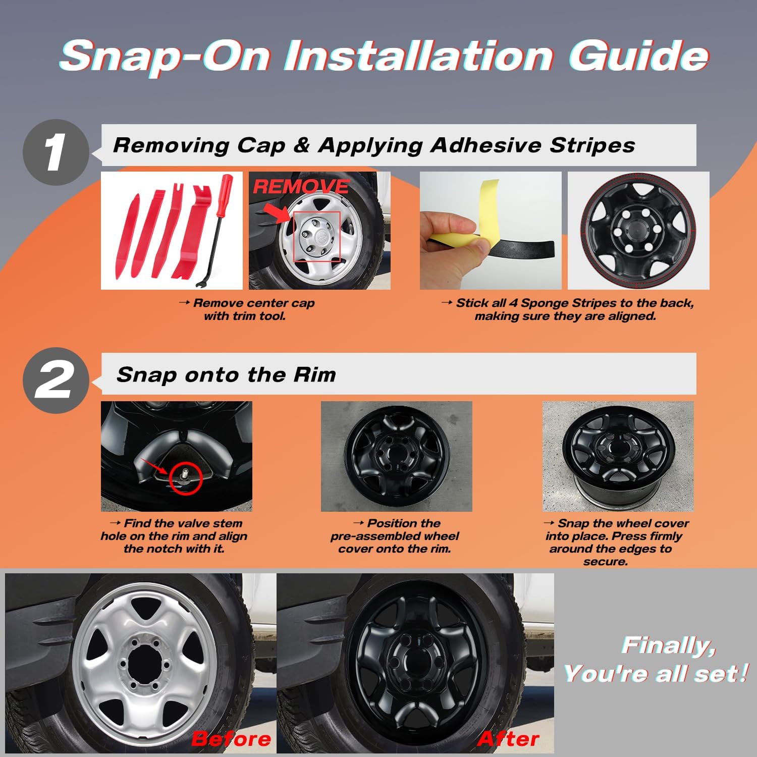 16 Inch Wheel Skins Compatible with 2005-2023 Toyota Tacoma Factory Steel Wheels, Snap-On Wheel Covers, Durable ABS Replacement Hubcaps Set of 4 (Black)