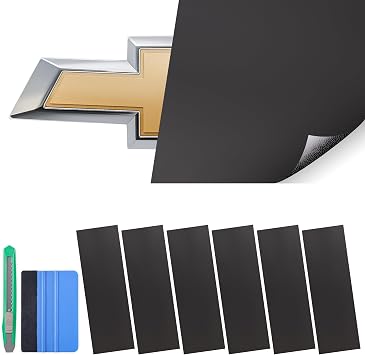 Lypumso Auto Emblem Vinyl Wrap Kit, 6PCS Matte Black Compatible with Chevy Bowtie Logo Stickers, Cut Your-Own Universal Vehicle Emblem Overlay DIY Decals 12Inches x 4Inches