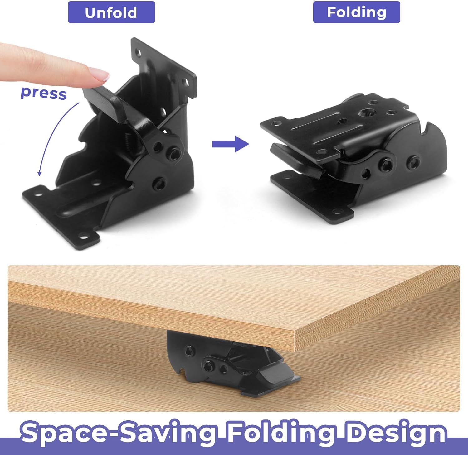 Folding Brackets 4 Packs Heavy Duty Self-Locking Hinge Table Legs Bracket Kit with 40 Screws for DIY Foldable Table, Workbench, Desk, Furniture (4)