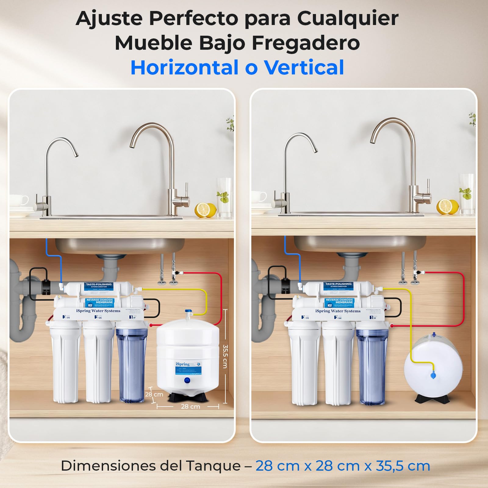 iSpring T32M Depósito de Almacenamiento de Agua para Sistema de Filtración de Ósmosis Inversa, 3.2 Galones (12 L), Tanque de Presión de Metal de Alta Resistencia, Conexión de 1/4", con Válvula de Bola