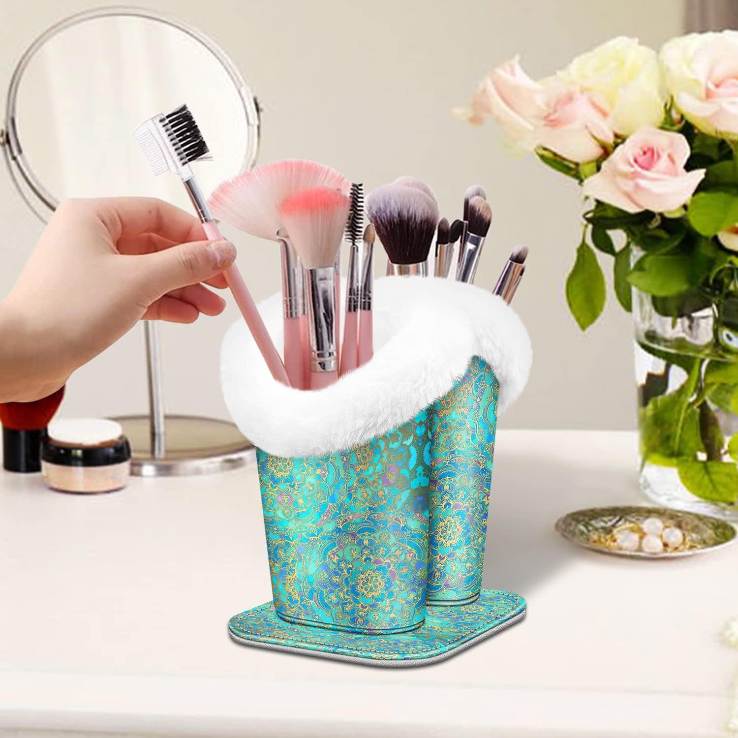 Fintie Plush Lined Double Eyeglasses Holder with Magnetic Base, Glasses Stand Case Organizer for Desk, Nightstand, Office, Shades of Blue - Image 6