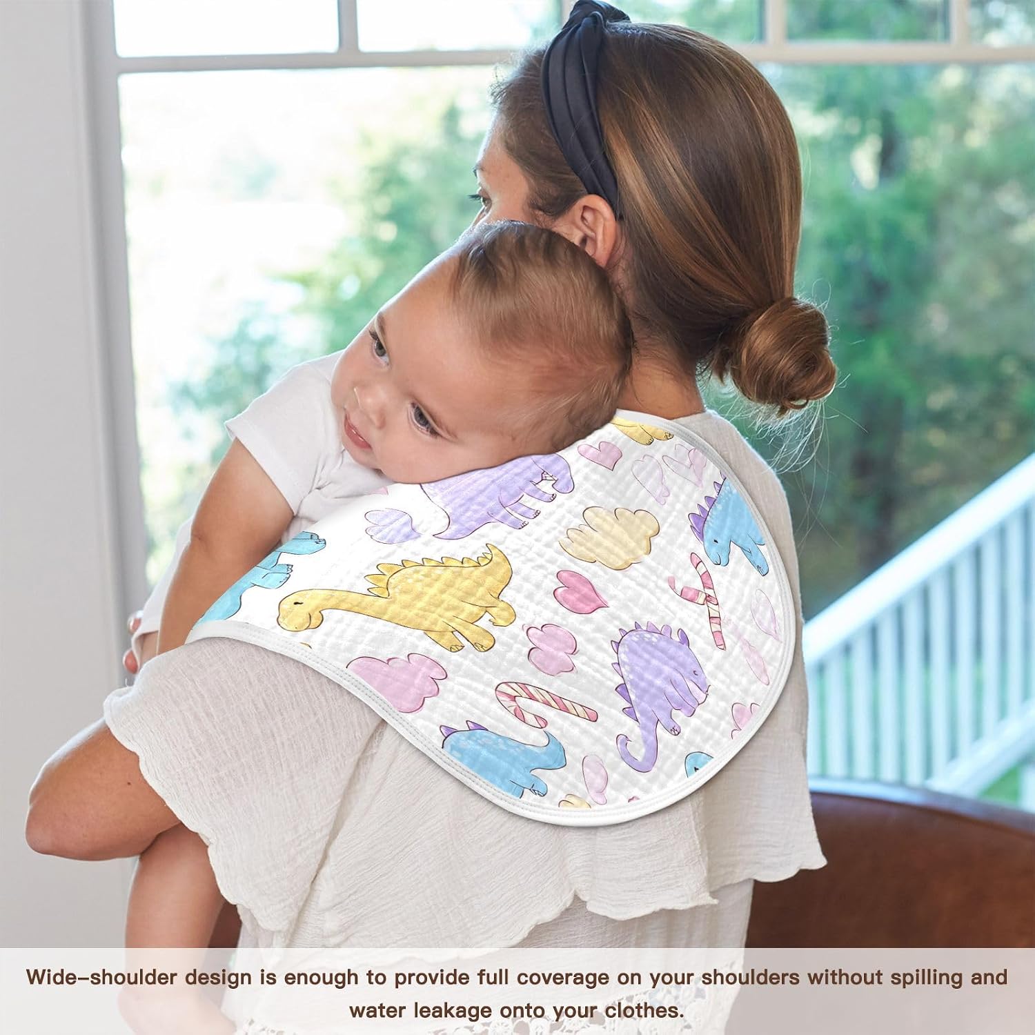 Seamless Pattern with Cute Dinosaurs Baby Burp Cloths -4Pcs Soft Absorbent Muslin Washcloths Bibs Face Towel for Newborn Boys Girls 22 x 11 Inch
