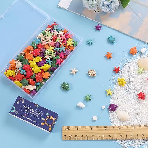 Miniatura 3 de SUNNYCLUE 1 caja de 160 cuentas de tortuga de estrella de mar a granel tortuga sintética turquesa océano animal colorido tortugas cuentas para hacer