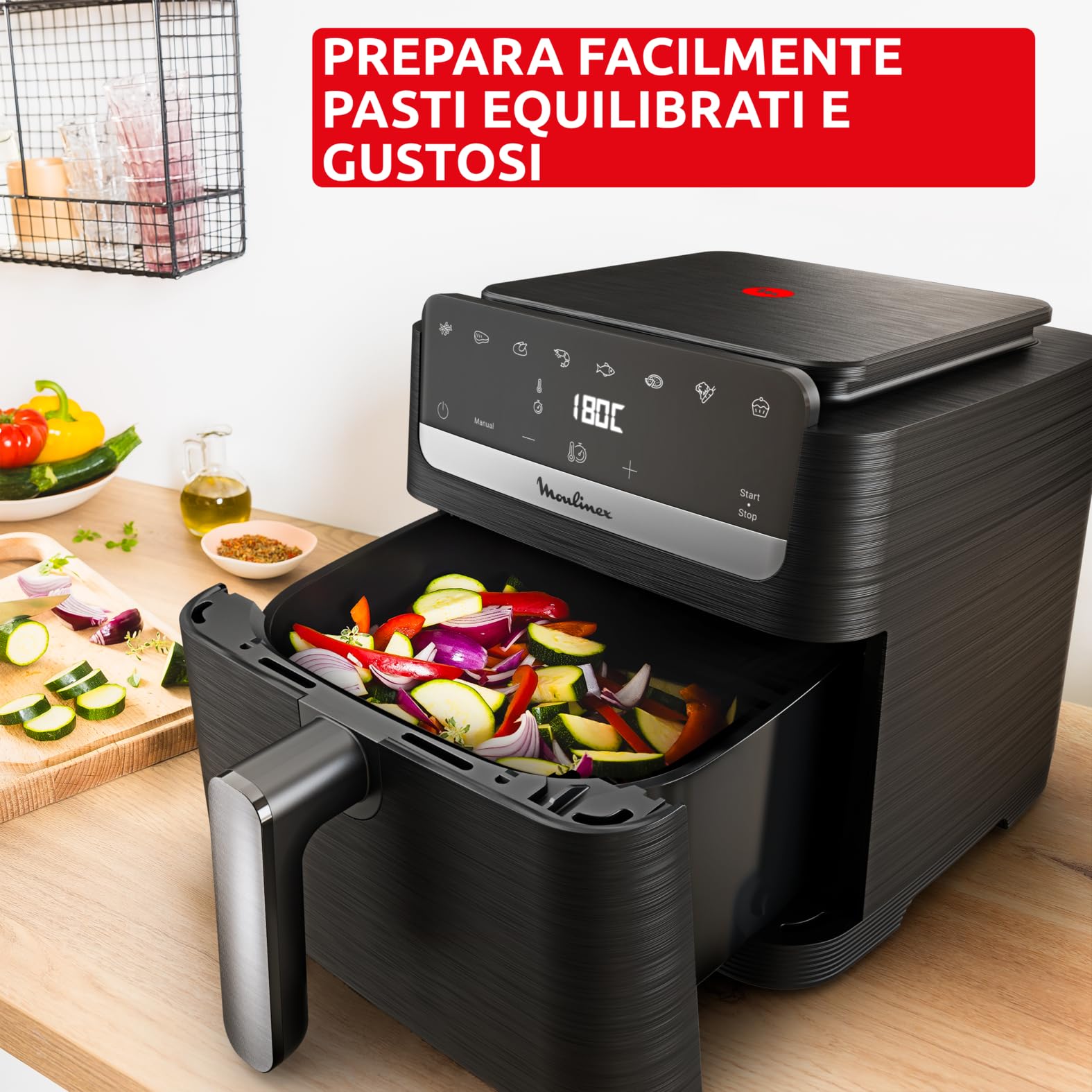 Moulinex Easy Fry Compact, Friggitrice ad Aria, 7,5 Litri, EZ8618 | Air Fryer con Capacità XL e Design Compatto, Touch Screen Intuitivo
