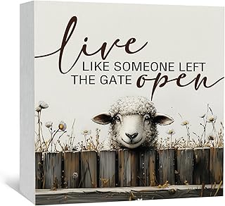 Sheep Decor Signs - Farmhouse Live Like Someone Left The Gate Open Sign, Farm Easter Sheep Decor For Home Office Badroom