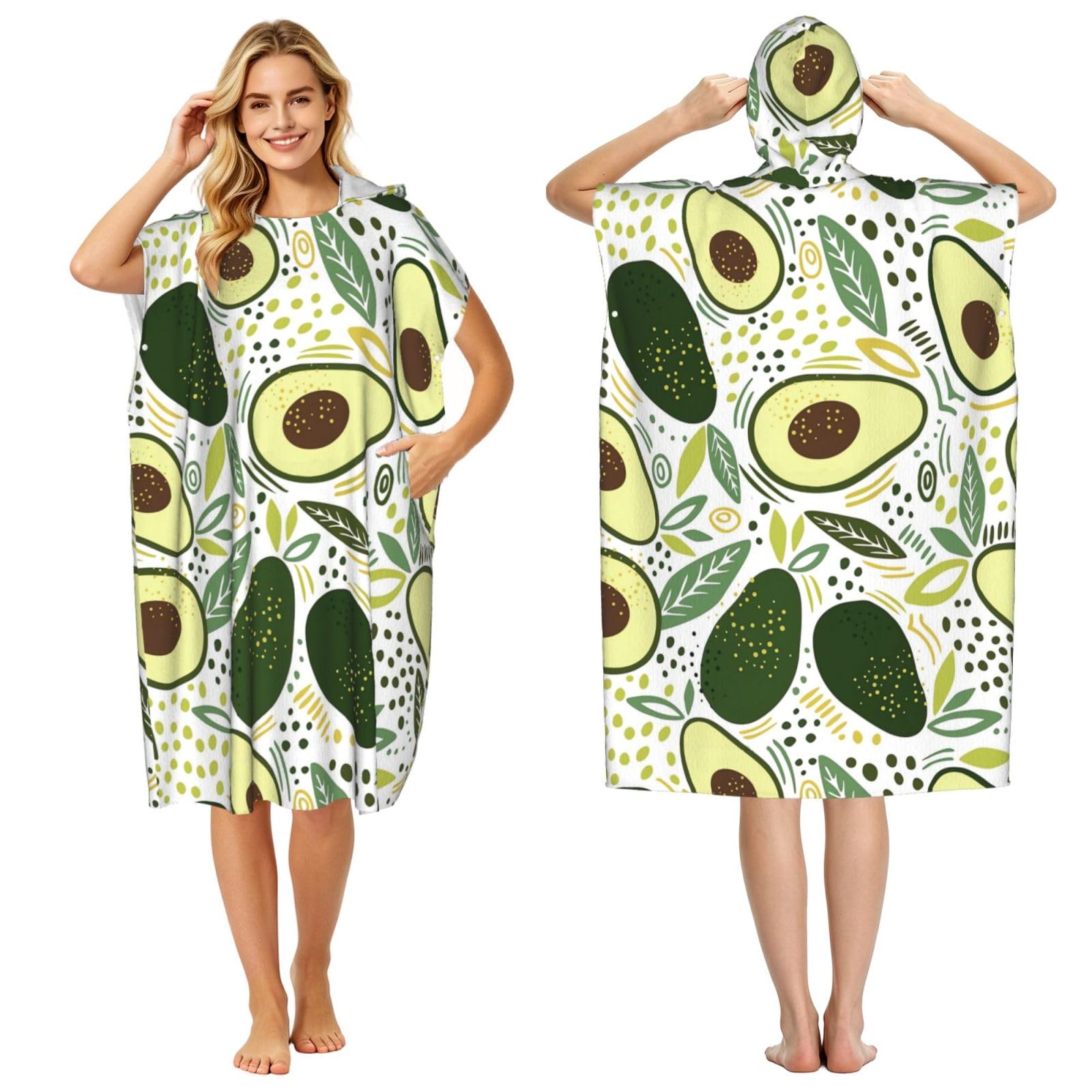 Poadnly Avocado, Adult Hooded Beach Towel 90 x 110 cm,Changing Bath Robe, Surf Poncho Towel For Women Men