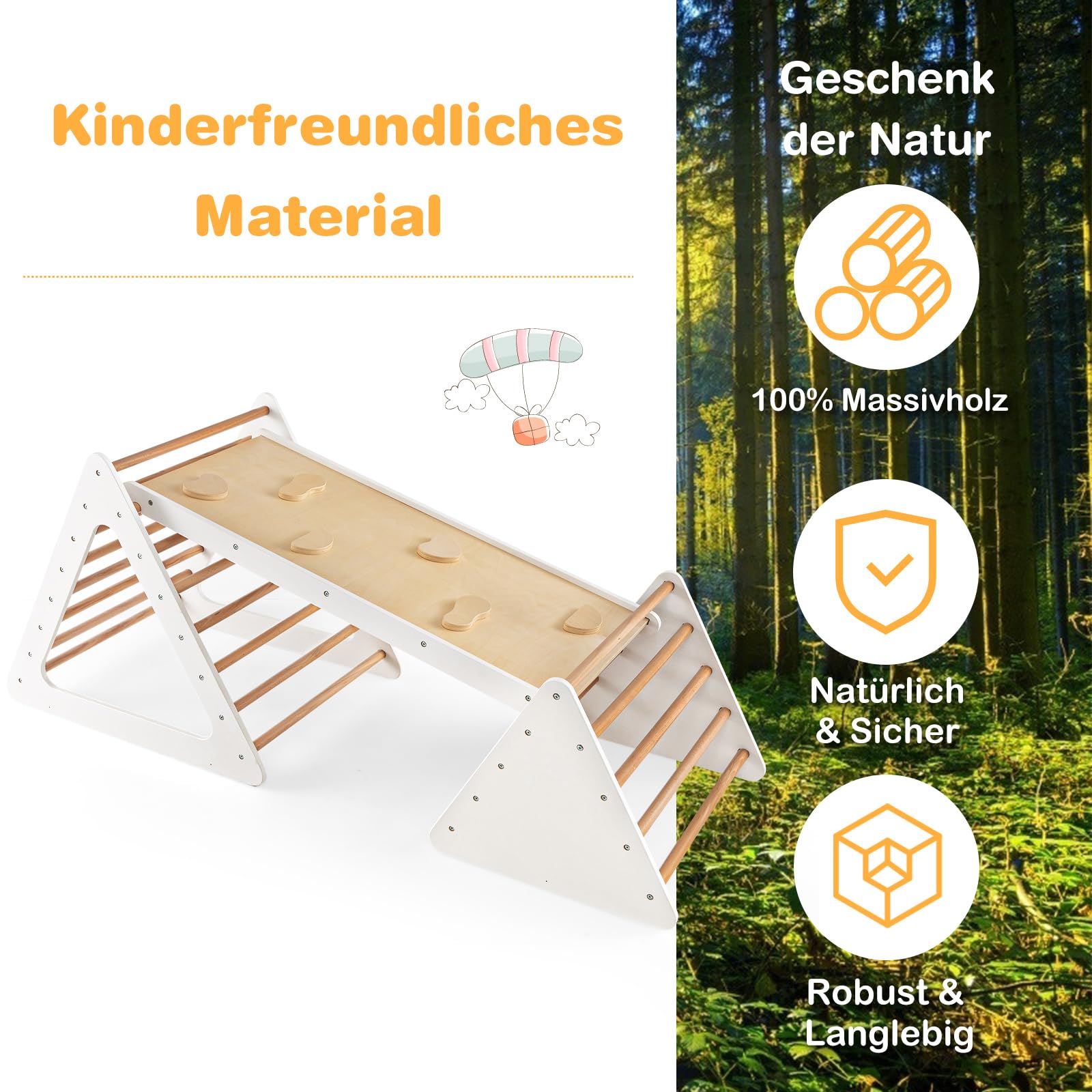 COSTWAY 8-in-1 Houten Klimrek voor Binnen – Apenstang, Schommel, Klimnet, Klimladder, Klimrotsen, Glijbaan en Platform – Speeltoestel voor Kinderen vanaf 1 Jaar, Macaron