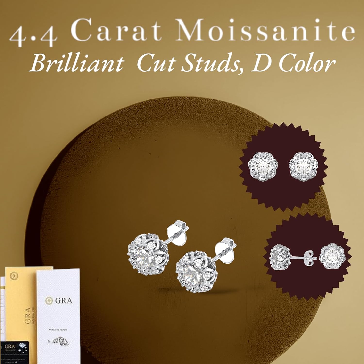 Certified 2.7-4.4 Carat Moissanite Stud Earrings for Women & Men, D Color, 925 Sterling Silver with 18K Gold Rhodium Plating Solitaire Sparkling Earring for Wedding, Anniversary, Mother’s Day Gift - Image 8