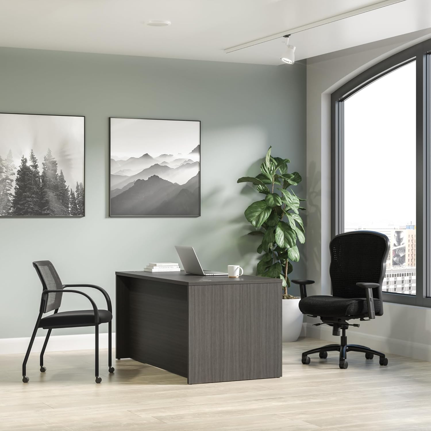 HON MOD Executive Office Desk with Drawers, Modern Computer Desk with Double Pedestals, Home Office, 60" W, Slate Teak