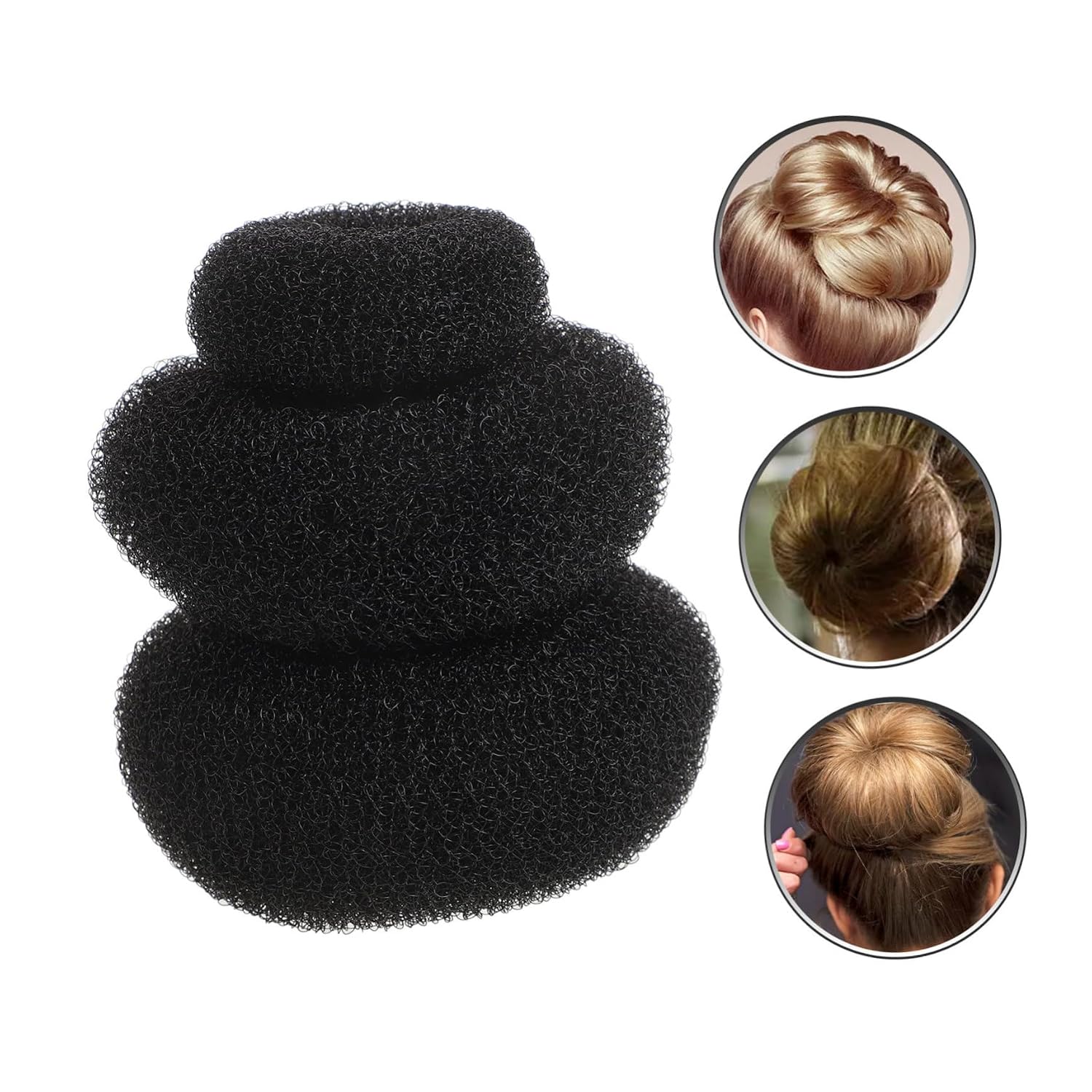 Hair Bun Maker Set with Multiple Size Choices 9pcs Black Nylon Donut for Easy Removal, Classic Elegant Bun Accessory Large Medium Small Donut Shapers for Quick Styling for Women
