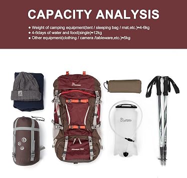 MOUNTAINTOP 70L Internal Frame Backpack with 3L Hydration Bladder