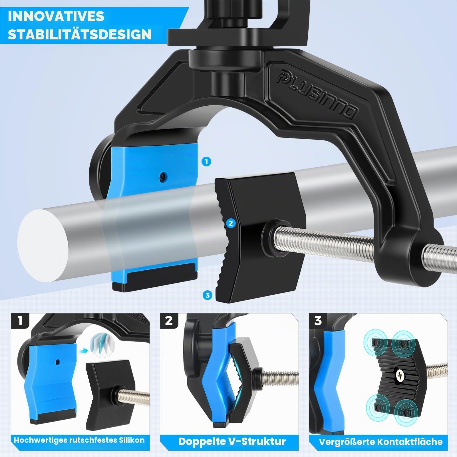 PLUSINNO Angelrutenhalter für Boote, mit vergrößerter Klemme, innovatives doppeltes V-Design, passend für runde und quadratische Bootsrohre, Angelzubehör, Angelgeschenk für Herren, 1/2/4er-Pack