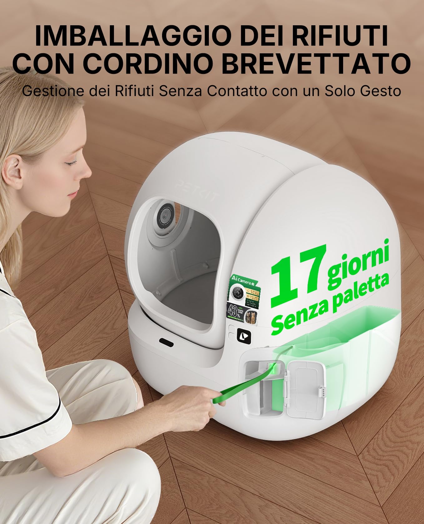 PETKIT PUROBOT MAX PRO 2 Lettiera Gatto Autopulente, Fotocamera AI, Ingresso Ultra Largo, Visione Notturna 210°, App WiFi 2,4/5GHz, Imballaggio Senza Contatto, Monitoraggio Salute, Multi-Gatto