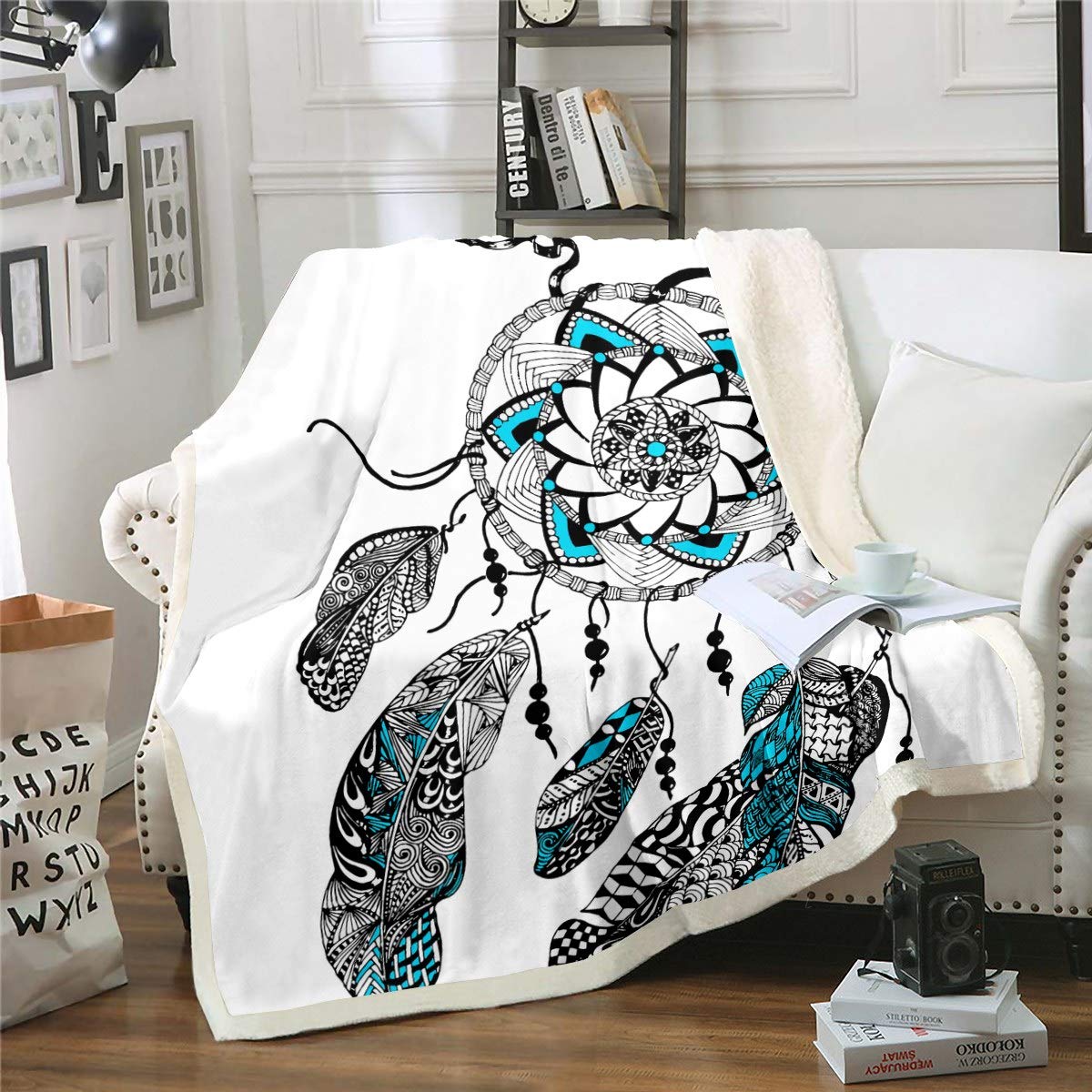 Dreamcatcher Sherpa Blankets Boho Dream Catcher Throw Blanket Indian Hippie Feather Fleece Blankets for Couch Sofa Travel Room Decor Tribal Elements Plush Throw Blankets Baby 30"x40" — image 1
