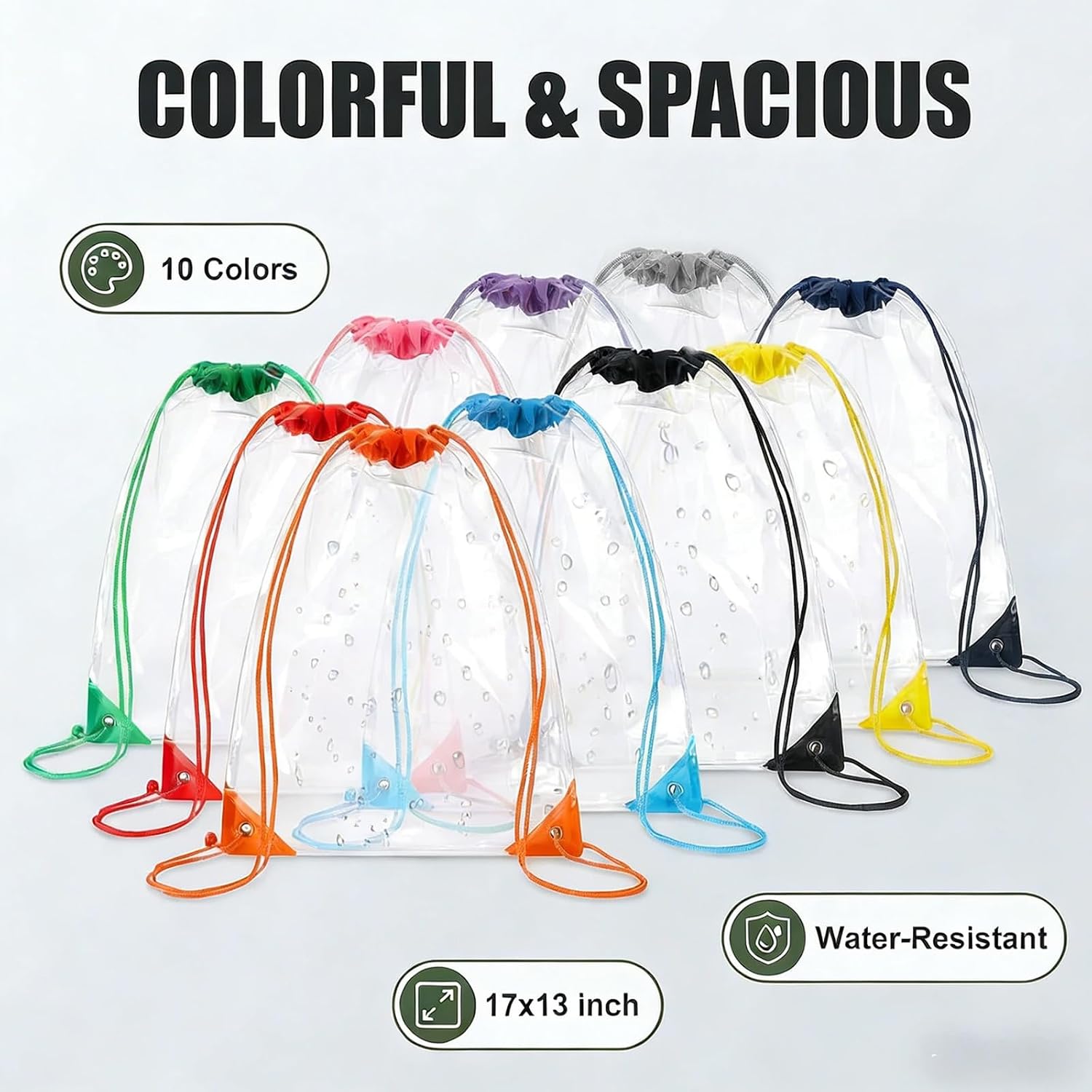 100 Pack Clear Drawstring Bags Bulk-10 Colors Stadium Approved Clear Drawstring Backpacks for Men Women Gym Sport Event Security Multi Color Gift (100)