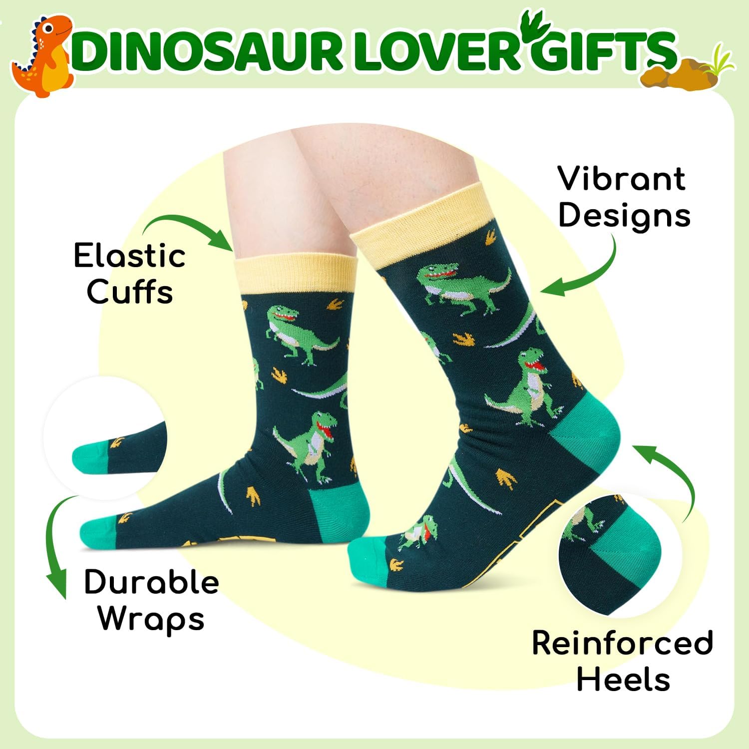 HAPPYPOP Funny Socks for Men Women - Cat Dinosaur Raccoon Gifts, Shark Bear Pig Dragon Socks - Image 2
