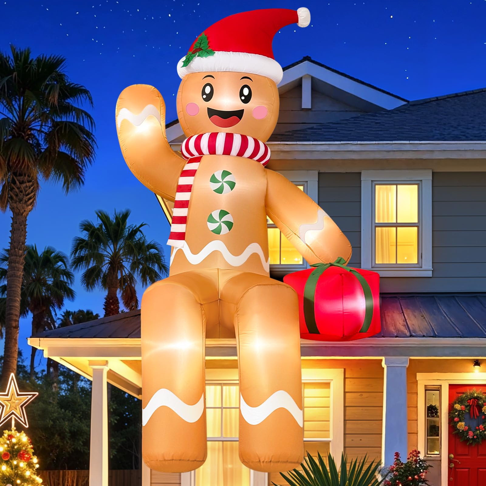 Décoration de Noël gonflable géante pain d'épices lumineux extérieur