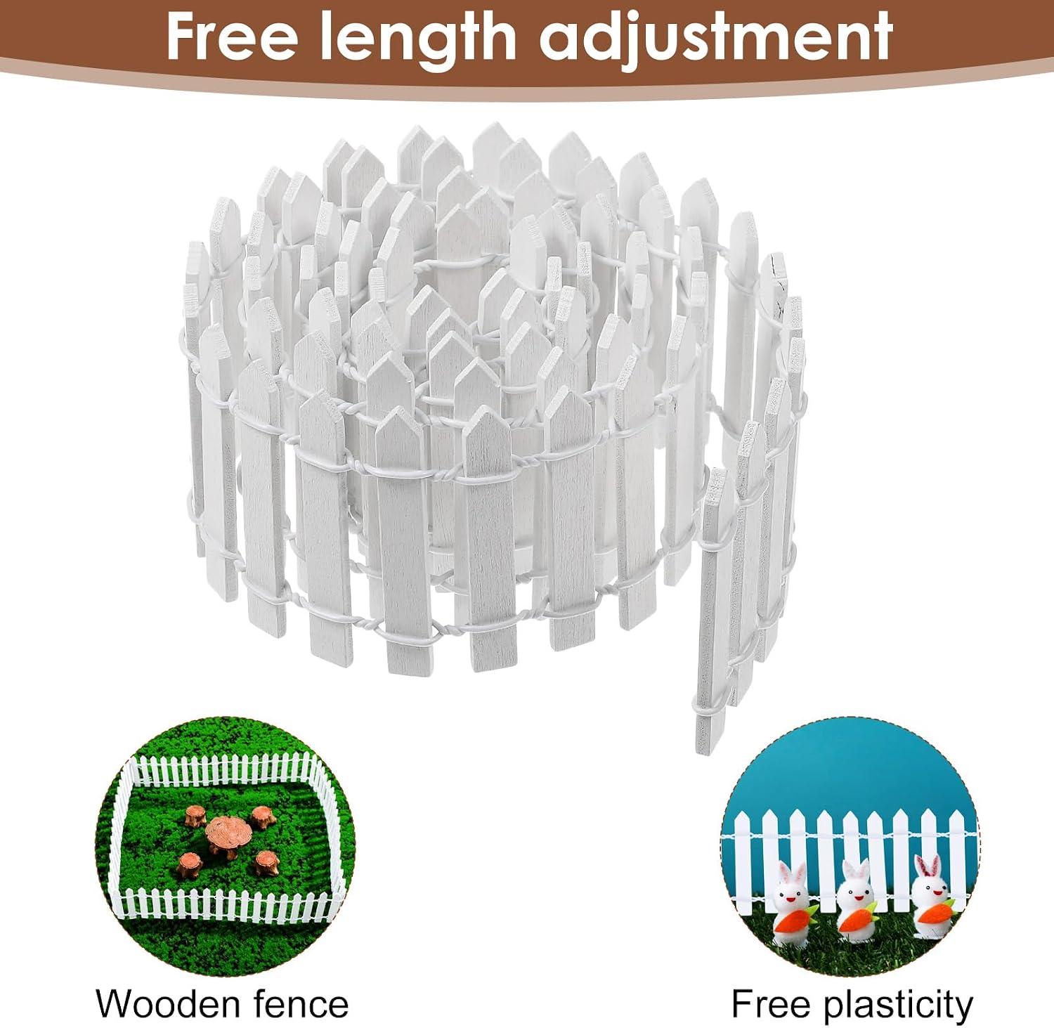 2pcs Mini Picket Fence, 34in Long Wooden Decorative Picket, Micro Landscape Little Ornaments for DIY Plant Pot House Home Dollhouse Outdoor Diorama Project(White)
