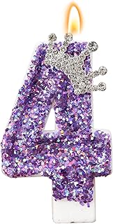 Birthday Number Candles,Purple Crown Birthday Candles for Cake,Glitter Number 4 Candle Cake Topper with Sequins for Anniversary Celebrations Supplies (Number 4)