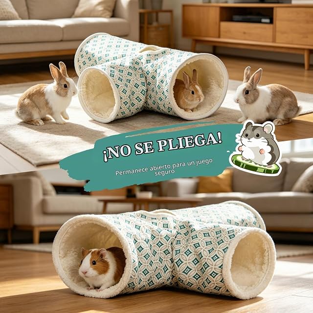Foto 4 de 8 de Nobleza Túnel para Conejos y Cobayas, Túnel de 3 Vías de Tela Oxford Resistente a Mordeduras