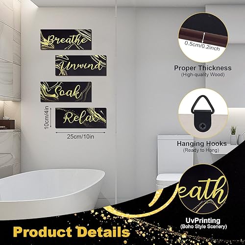 Miniatura 2 de 4 piezas de decoración de pared de baño letrero rústico para decoración de baño decoración de baño para relajarse descansar respirar letrero