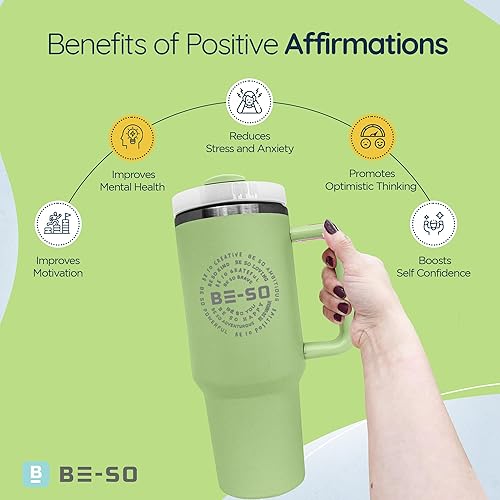 Miniatura 2 de BE-SO Vaso de 40 onzas con asa y pajilla, vasos aislados, de acero inoxidable, reutilizable, de doble pared, aislado al vacío, moderno vaso con asa,