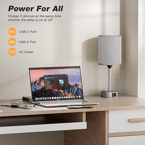 Miniatura 178 de Lámparas de noche pequeñas, 3 modos de color, blanco roto 3000K 4000K 5000K Lámparas de dormitorio con puertos USB C y A, lámparas de mesa de cadena