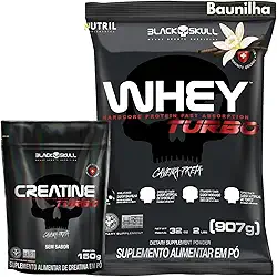 Kit Whey Protein Turbo + Creatina Monohidratada 150g - Black Skull - Ganho de Massa Muscular - Força (Baunilha)