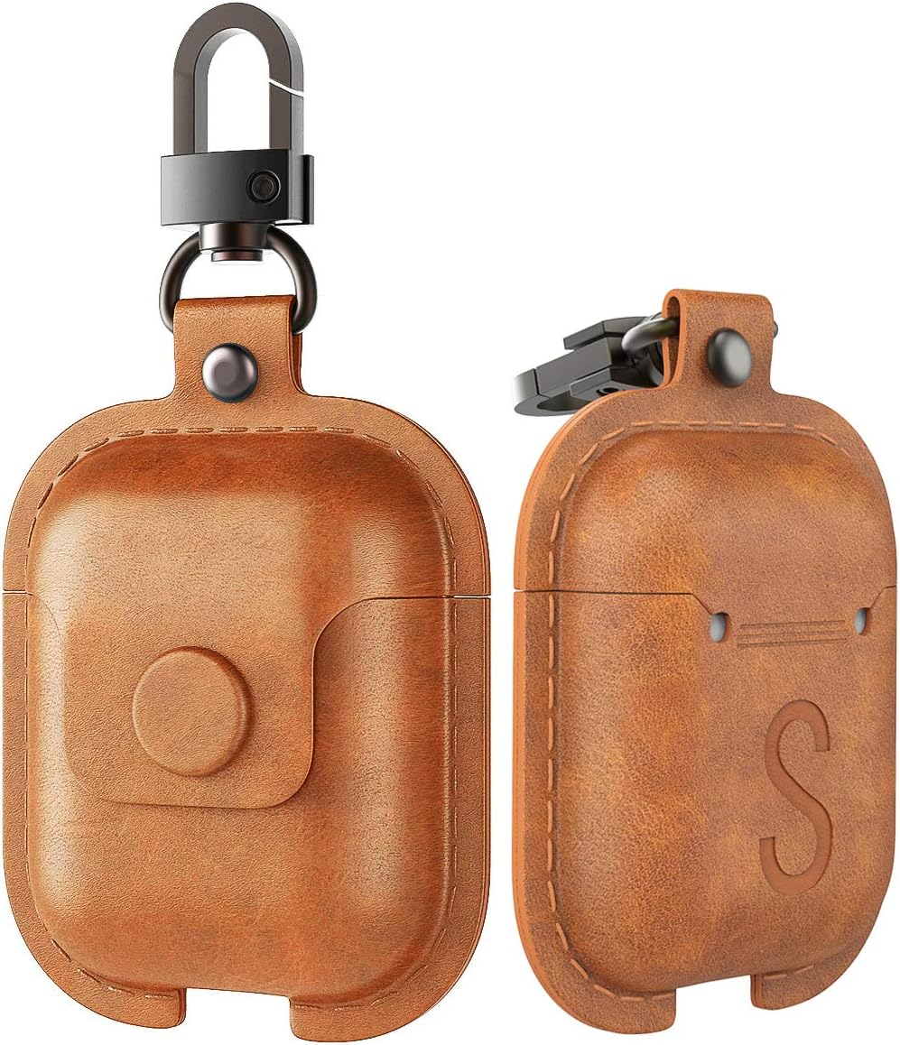 MoKo Case Fit AirPods 1/AirPods 2, Premium PU Leather Vintage Style Snap Closure Protective