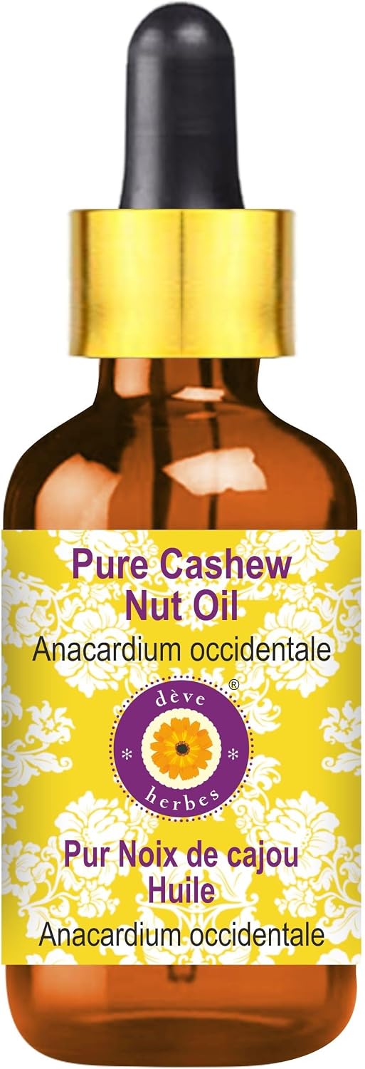 dève herbes Cashew Nut Oil (Anacardium occidentale) with Glass Dropper | Infused | Pure | Non-Sticky | Lightweight | for Facial Care | Men & Women | 30ml (1 oz)