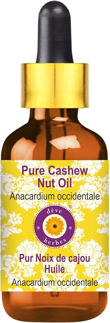 deve herbes Cashew Nut Oil Anacardium occidentale with Glass Dropper | Infused | Pure | Non-Sticky | Lightweight | for Facial Care | Men & Women | 30ml 1 oz