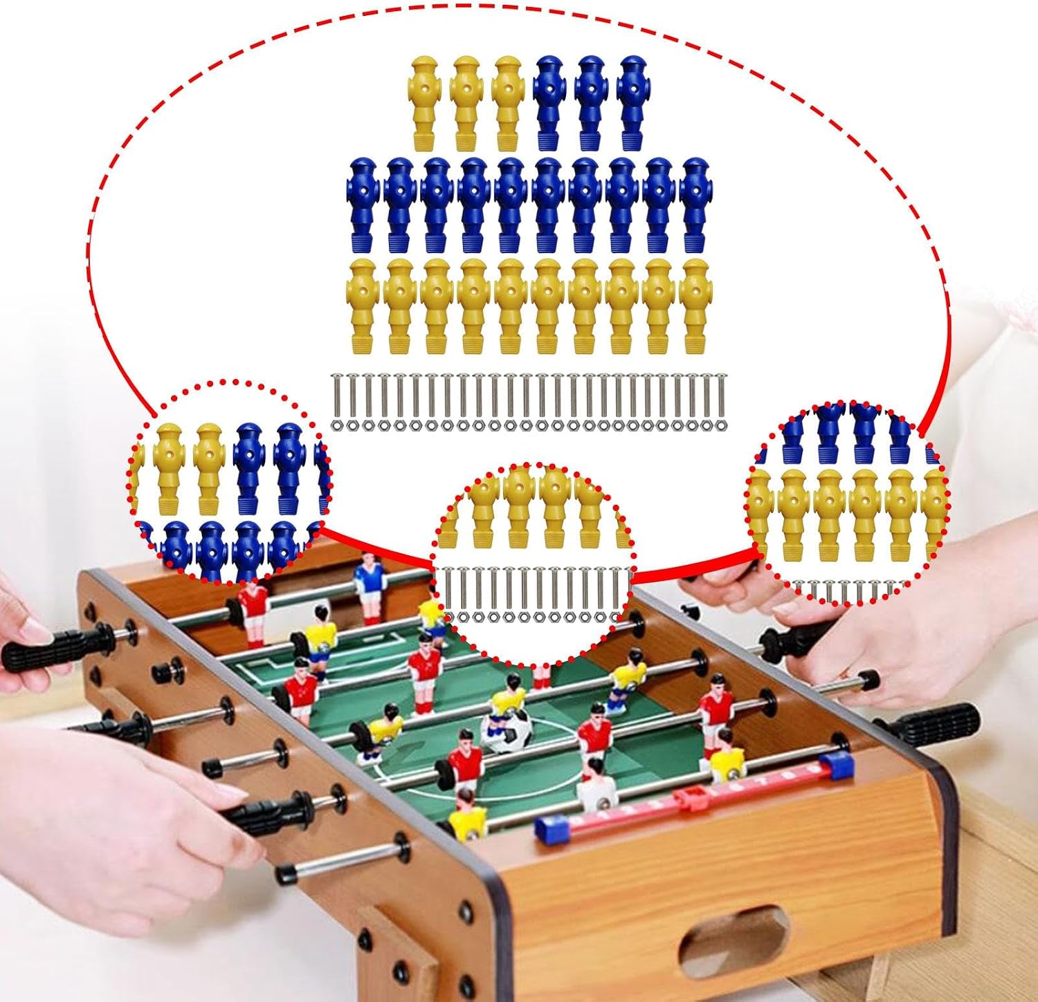 26 Pieces Table Soccer Players Football Machine Accessories Easy Installation Repair Parts Foosball Men Foosball Players(Blue Yellow)