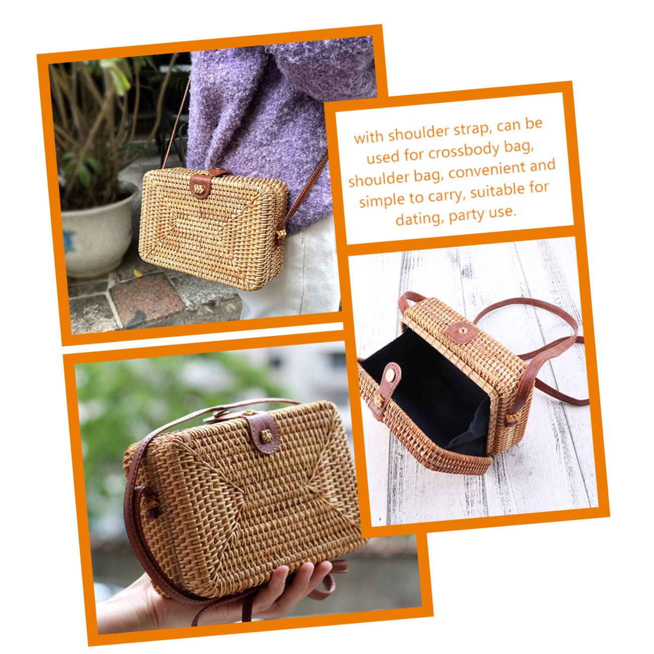 Housoutil 2piezas Bolso De Ratán Woven Para Mujer Bandolera Cuadrada Artesanal Correa Para Uso Diario y Ocasiones Especiales