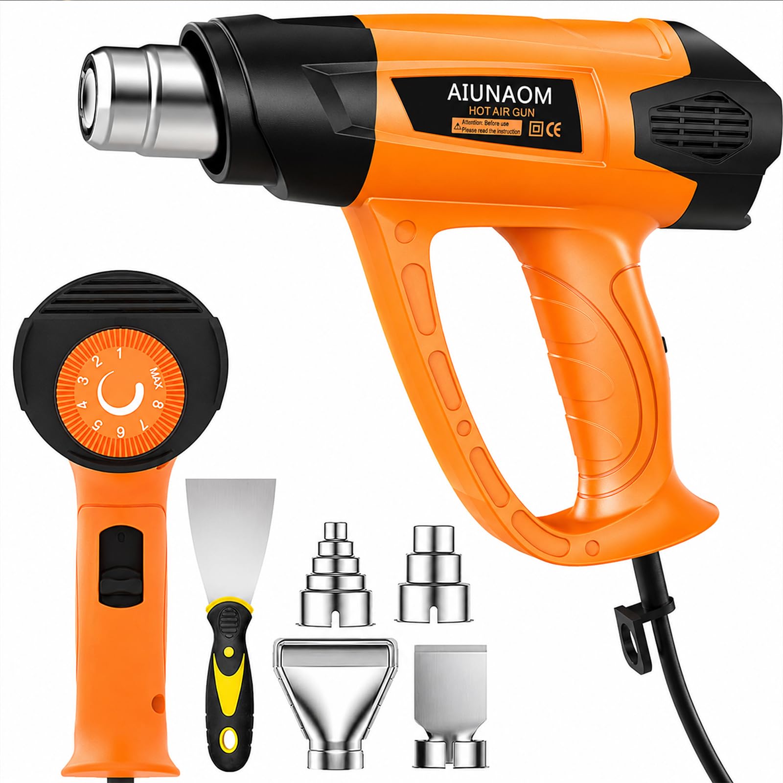 Pistola de Aire Caliente AIUNAOM 2000W Pistola de Calor Professional 9 niveles de temperatura ajustables 50℃-650℃ Decapadora Protección Contra Sobrecarga para Soldar,Quitar Pintura y Calentar