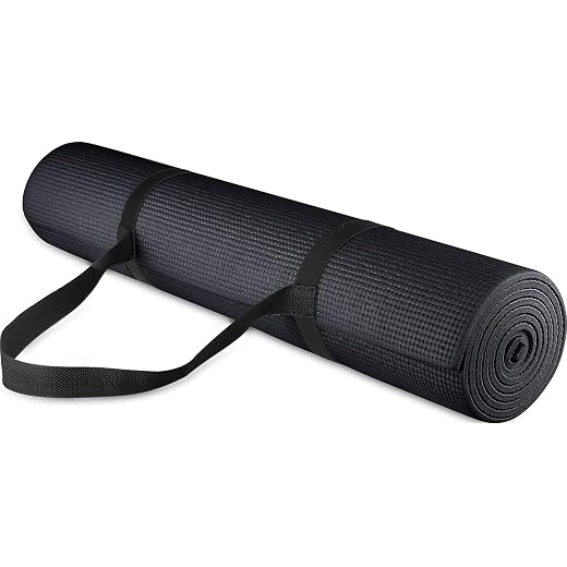 BalanceFrom Go Yoga All Purpose High Density Non-Slip Exercise Yoga Mat with Carrying Strap, 1/4", Black