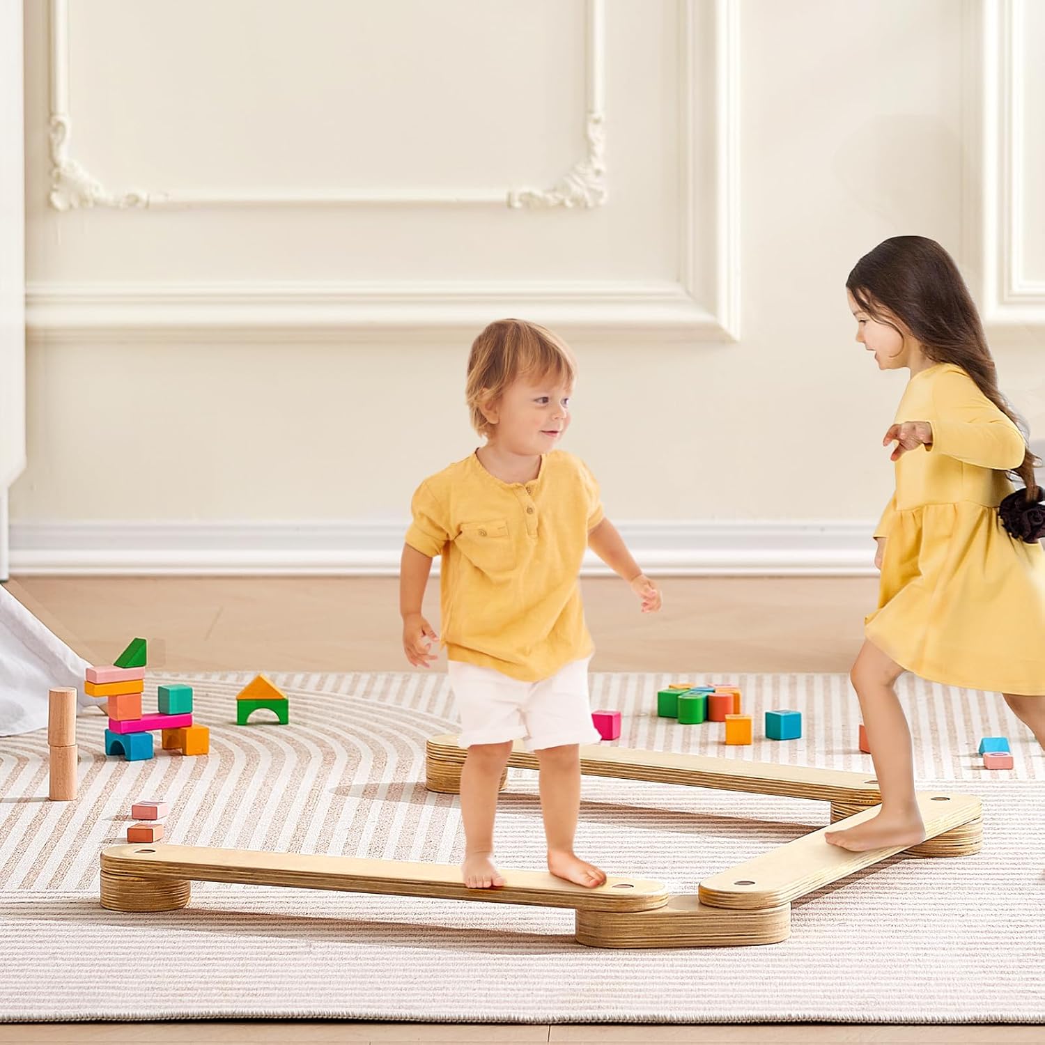 VEVOR Balance Beam Stepping Stones, 3 PCS Wooden Toddler Balance Boards, Montessori Toy for Kids 3-6, Build Coordination and Gross Motor Skills, Gymnastics Course Indoor & Outdoor for Girls Boys Gift