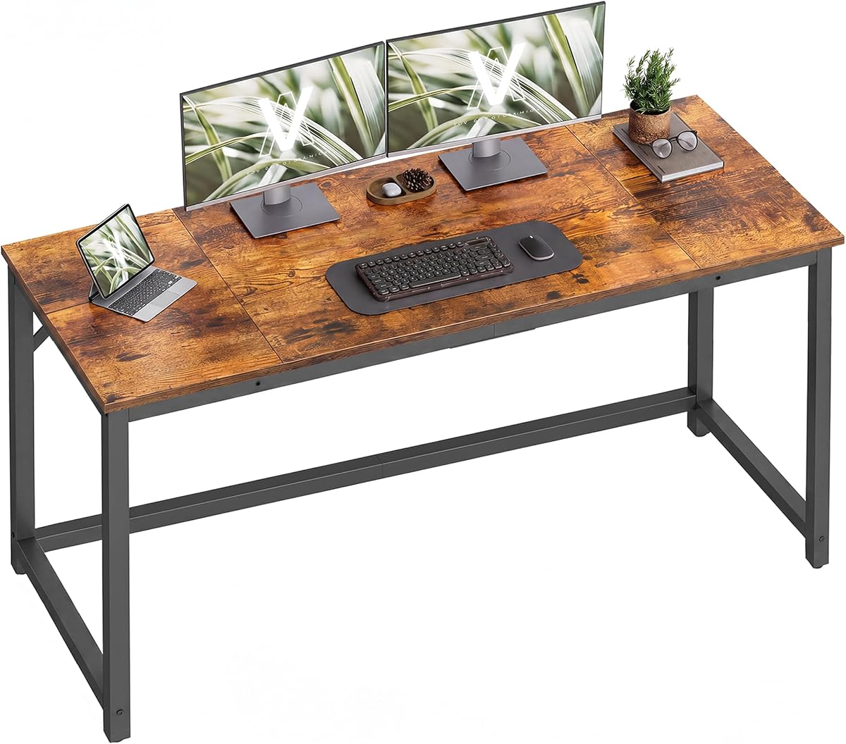 VASAGLE Escritorio para computadora, Escritorio de trabajo de oficina, 55,1 x 19,7 x 29,9 pulgadas | Para estudio, dormitorio, oficina en casa, sala de estar, marrón rústico y negro ULWD214K101