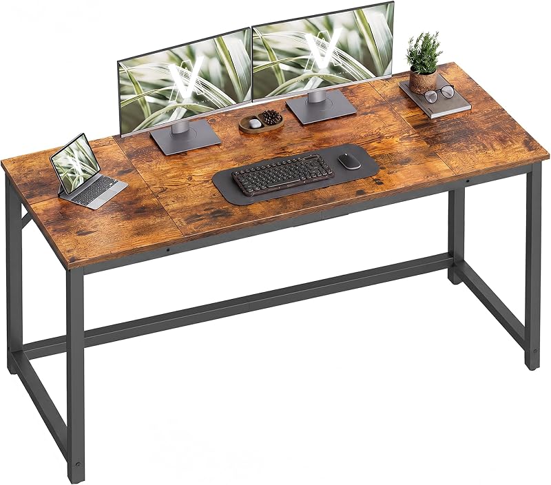 VASAGLE Escritorio para computadora, Escritorio de trabajo de oficina, 55,1 x 19,7 x 29,9 pulgadas | Para estudio, dormitorio, oficina en casa, sala de estar, marrón rústico y negro ULWD214K101