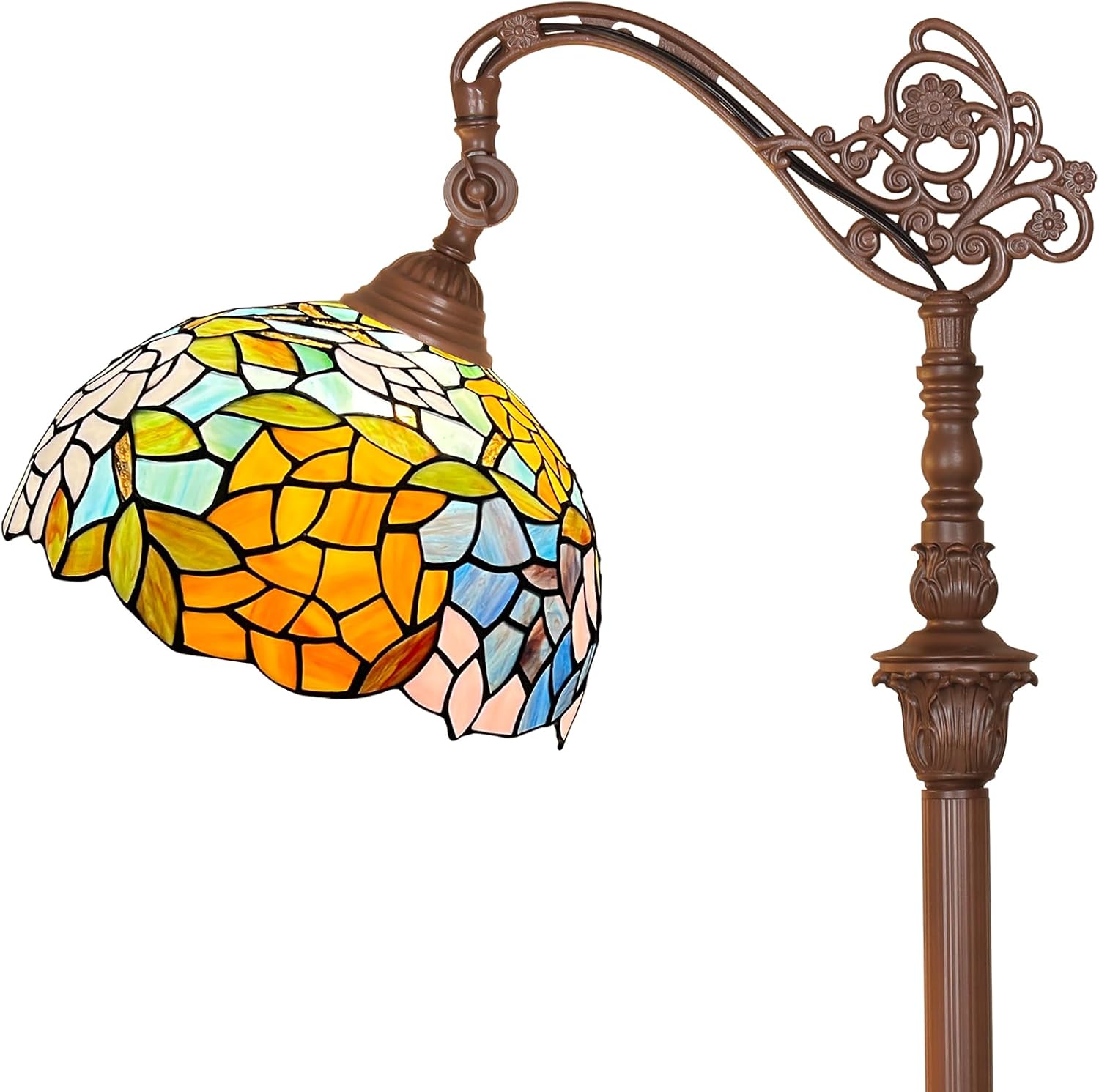 Capulina Tiffany Lamp Stained Glass Floor Lamp 62 Inches Tall Wisteria Soft Light Arched Adjustable Angle Tiffany Style Reading Floor Lamp for Living Room Bedroom Study Home Office