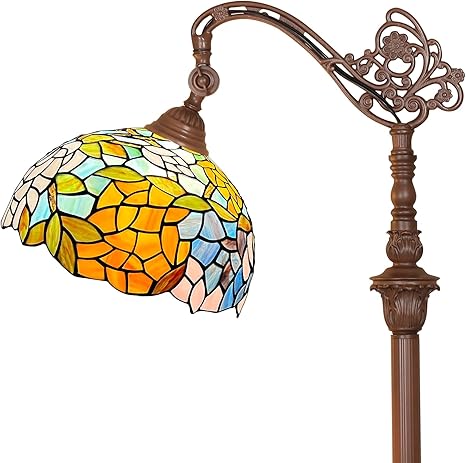 Capulina Capulina Tiffany Lamp Stained Glass Floor Lamp 62 Inches Tall Wisteria Soft Light Arched Adjustable Angle Tiffany Style Reading Floor Lamp for Living Room Bedroom Study Home Office