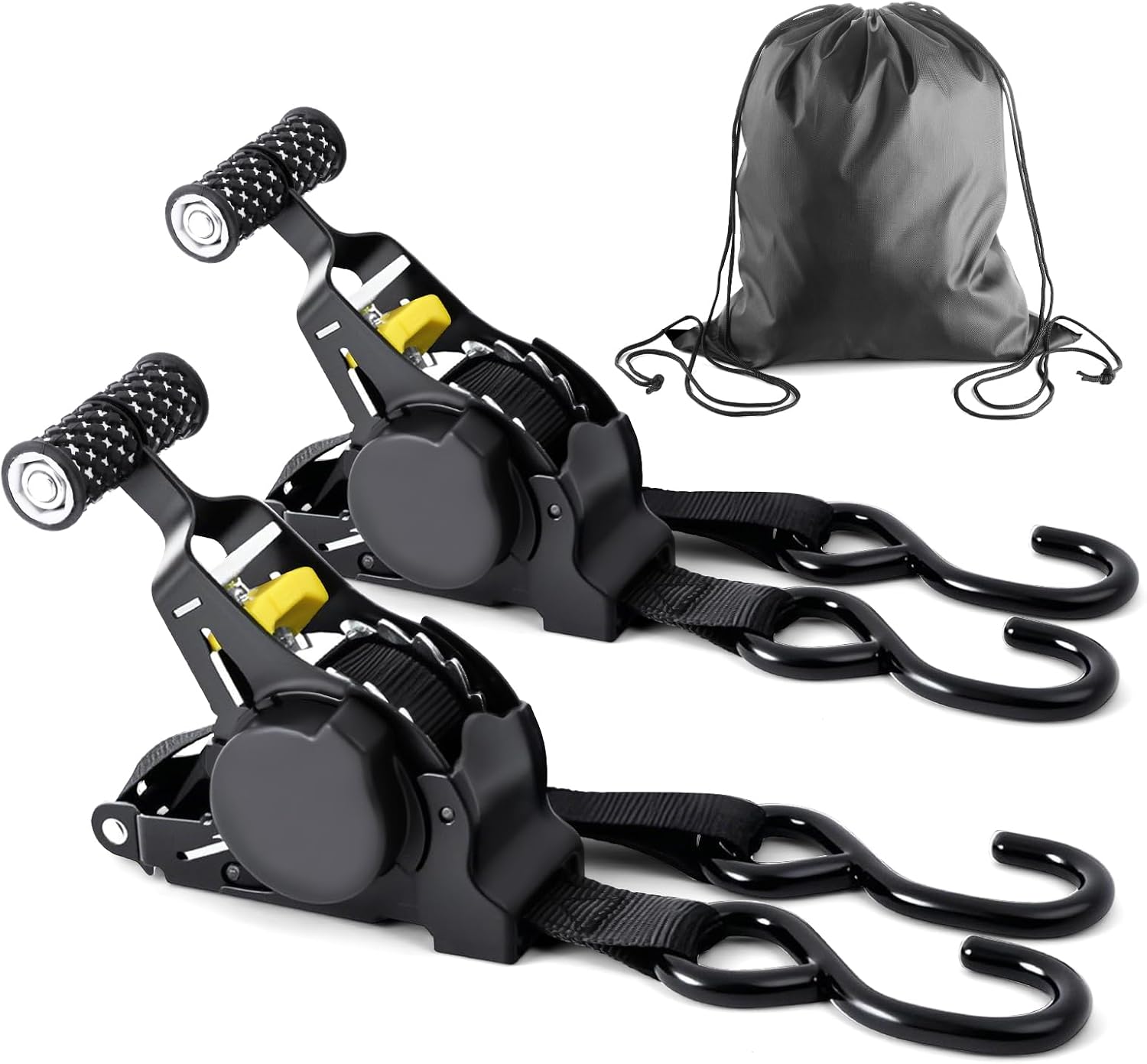 Ratchet Straps 1 x 10ft Self Rebound Straps 1500lb Breaking Strength Ratchet Straps with Ergonomic Handles Suitable for Motorcycles Cars Camping and Transportation 2-Pack